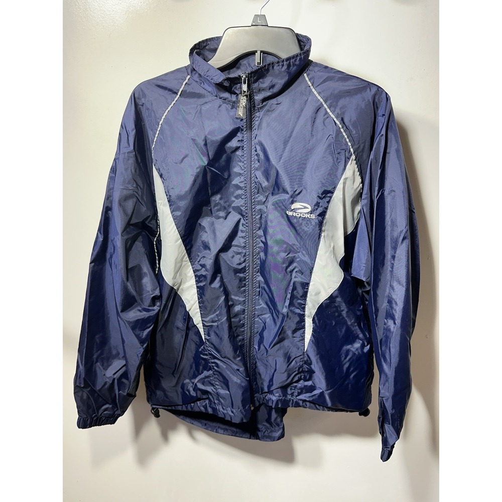 Brooks Blue And Silver Vintage Rain/Running Jacket/Windbreaker Womens Sz XL